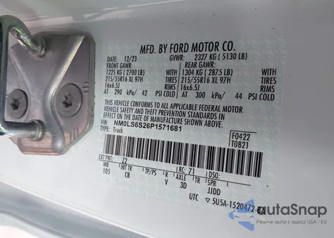 2023 Ford Transit Connect Xl z USA, uszkodzony, nr VIN NM0LS6S26P1571681